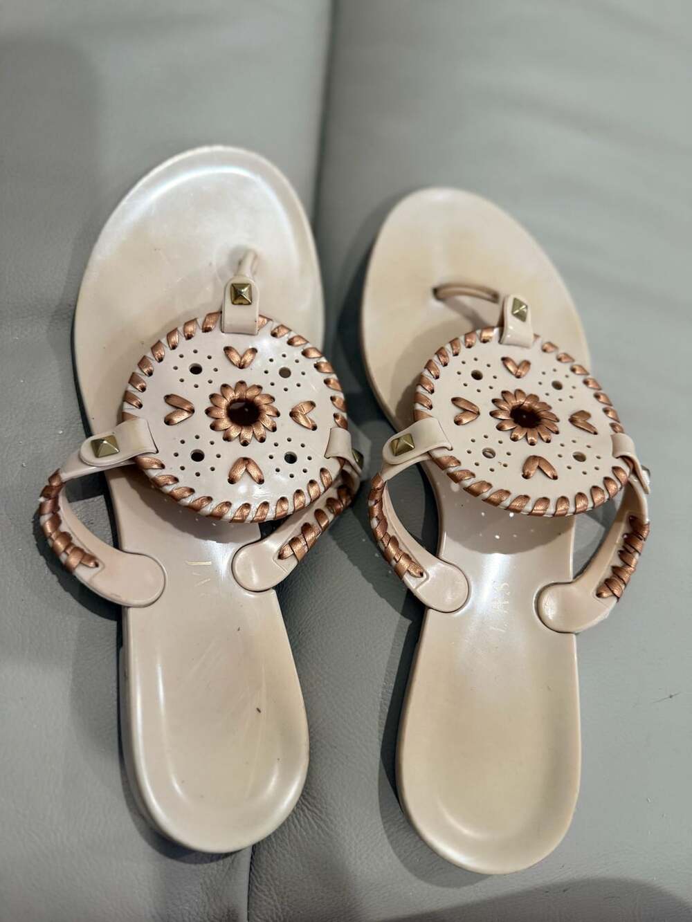 Jack Rogers Georgica Sandals Size 8 Cream Rose Gold